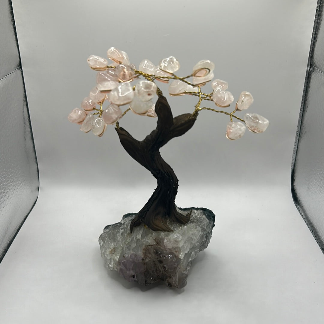 Rose Quartz Trees on Amethyst Cluster Base