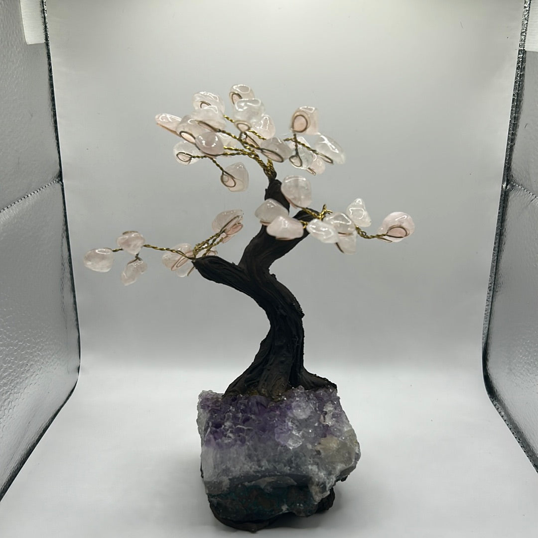 Rose Quartz Trees on Amethyst Cluster Base