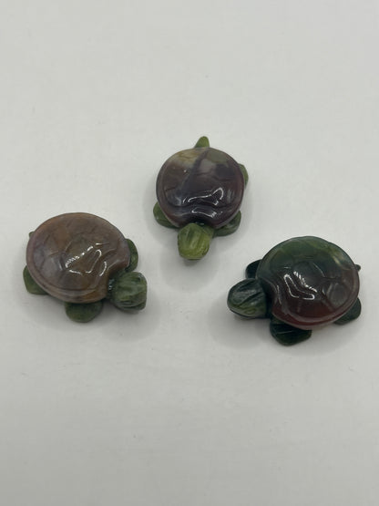 Tortues au corps en jaspe vert et aux carapaces variées