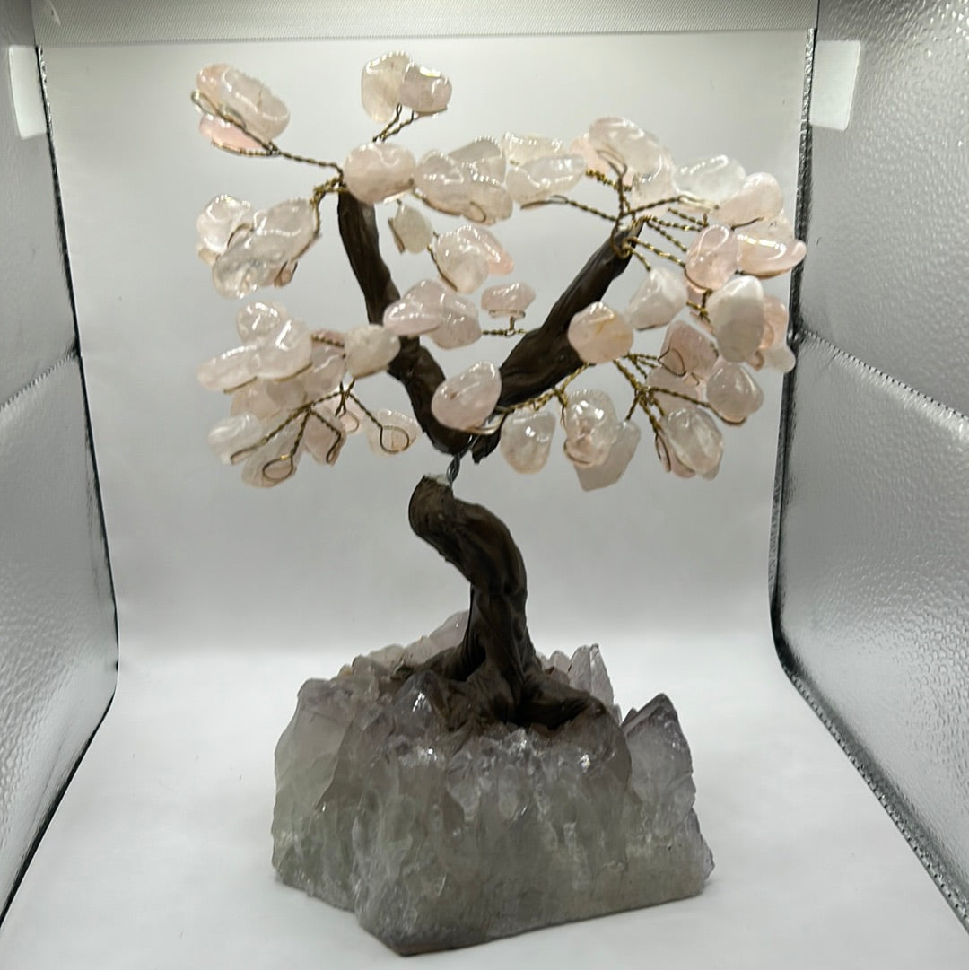 Rose Quartz Trees on Amethyst Cluster Base